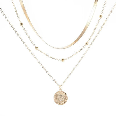 Triple Layer Silver Charm Necklace - Romi Jewel